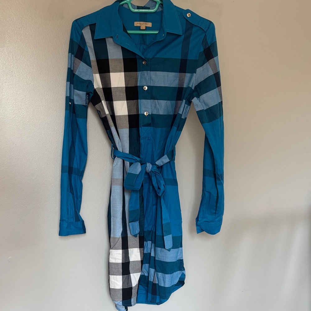 Burberry Blue Plaid Button-Up Dress